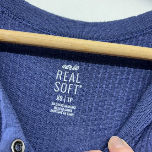 Aerie Blue Ribbed Henley Button Oversized Long Sleeve Tee T-Shirt Top XS - Picture 6 of 7